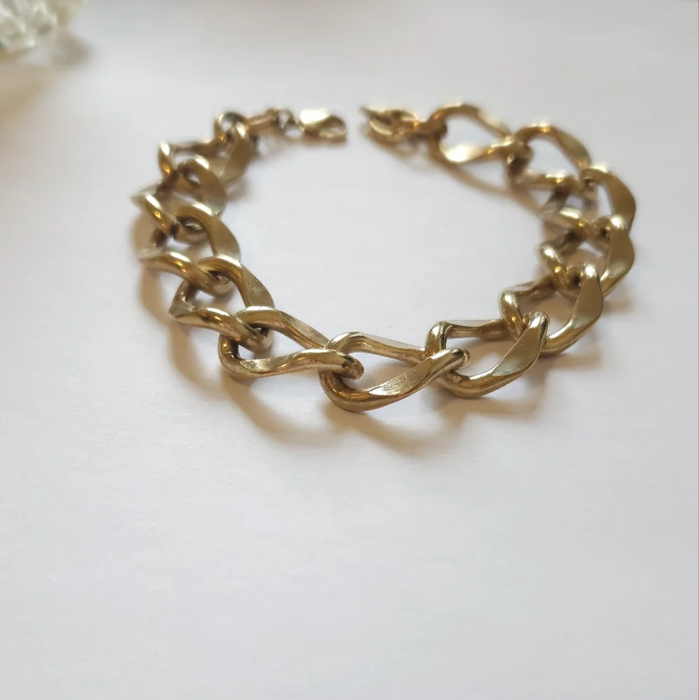 Vintage Gold Tone Chunky Curb Chain Link Bracelet Unisex Bracelet 9